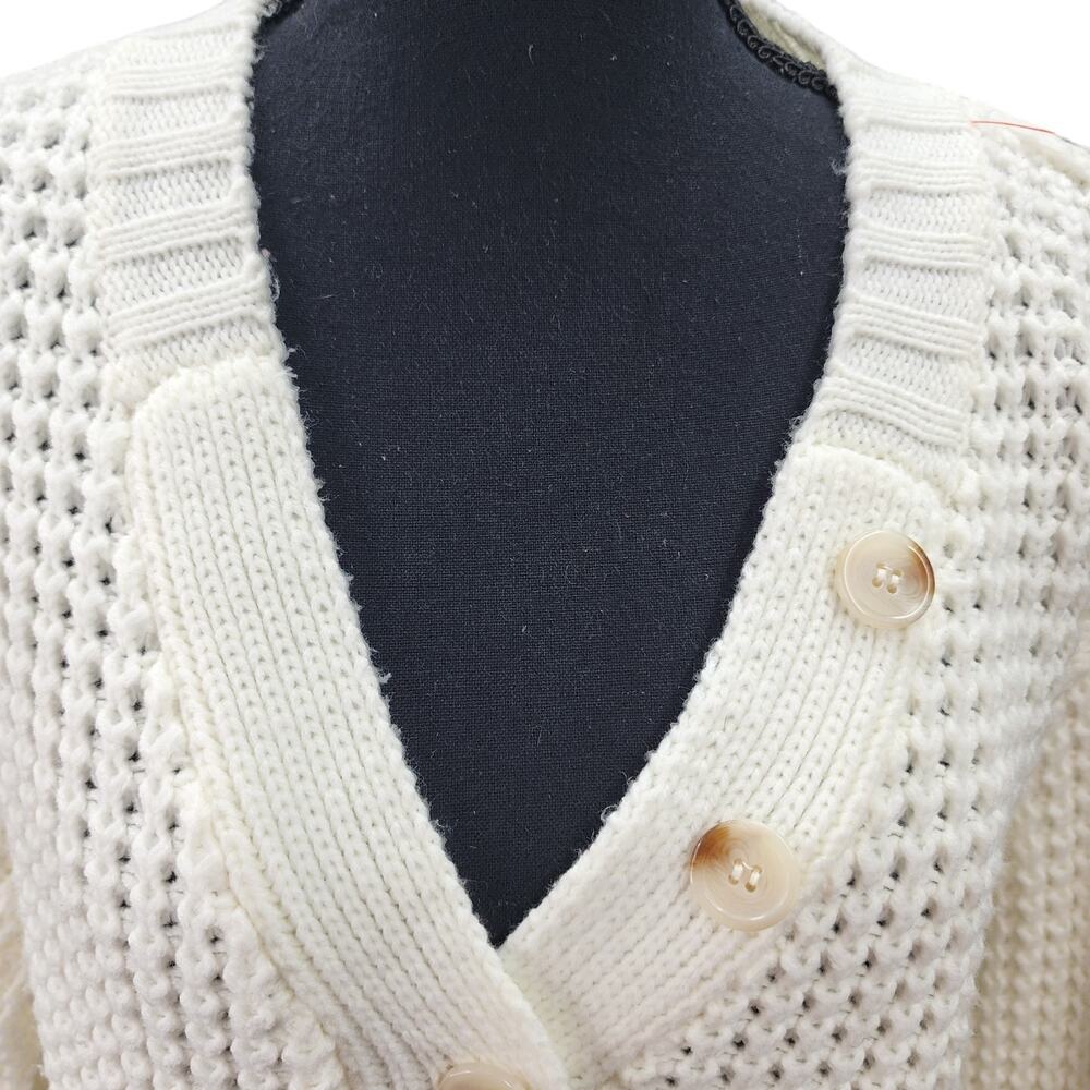 Pink Lily Cable Knit Sweater XS White Oversized Deep V Neck Button Accent Boho - Picture 3 of 13